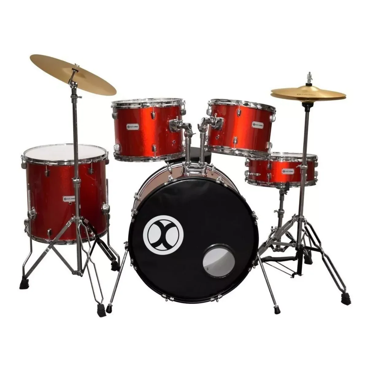 BATERIA PROFESIONAL ROJO SPARKLE 5 PZAS ARO CLR CROMO EXTREME EXBT074I
