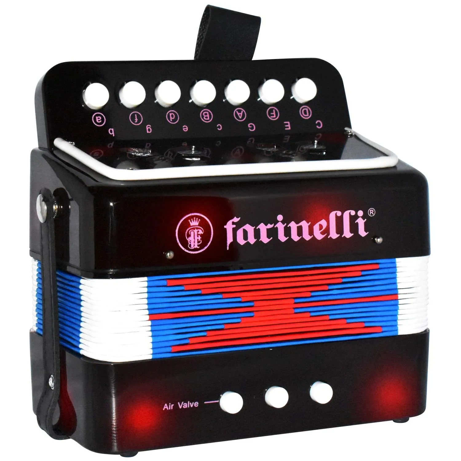 ACORDEON INFANTIL BOTONES NEGRO CON ROJO 7BTS 2BS FARINELLI ACIFNRI